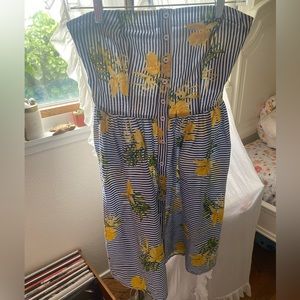Striped and floral strapless button down dress. New!
